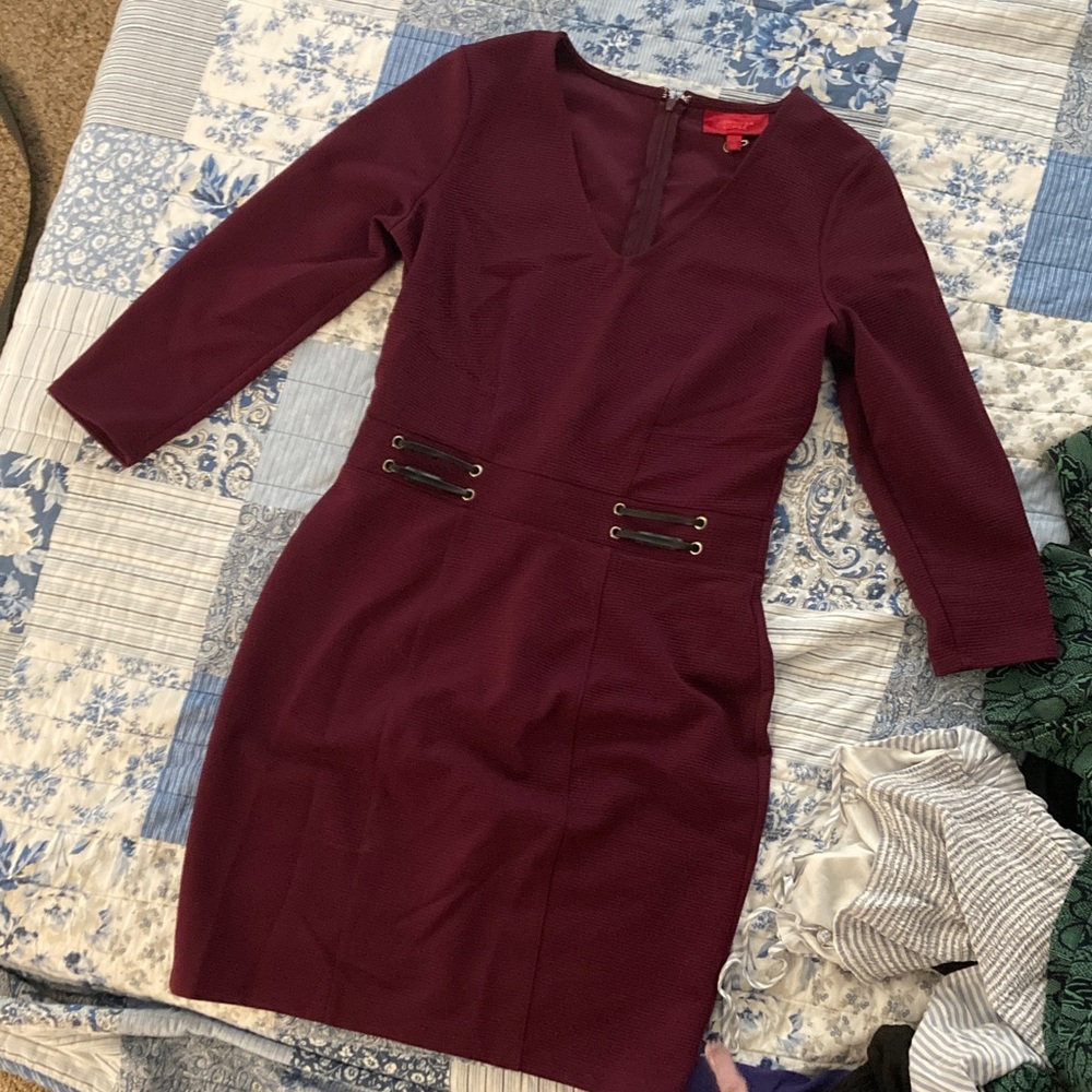 Jennifer Lopez Deep Burgundy Long Sleeve Dress
